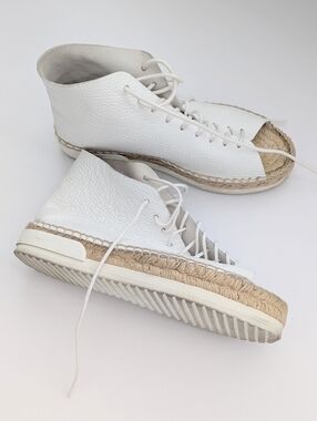 Miista Women's (Sz 36) White Leather Lace-Up Peep-Toe Espadrilles/Shoes/Sandals